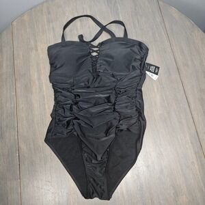 Torrid Women Size 1 Slim Fix One Piece Swimsuit Lattice Tummy Control Black